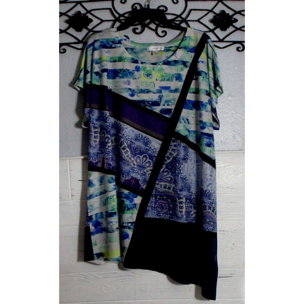 Christopher Banks Women's Top Size 1X Short Sleeve Multicolored Round Neck